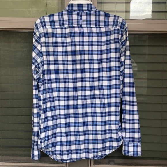 Banana Republic dress shirt SMALL Oxford tailored slim fit blue plaid - Picture 7 of 7